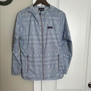 M, Patagonia Blue Patterned, Hooded, Wind Breaker